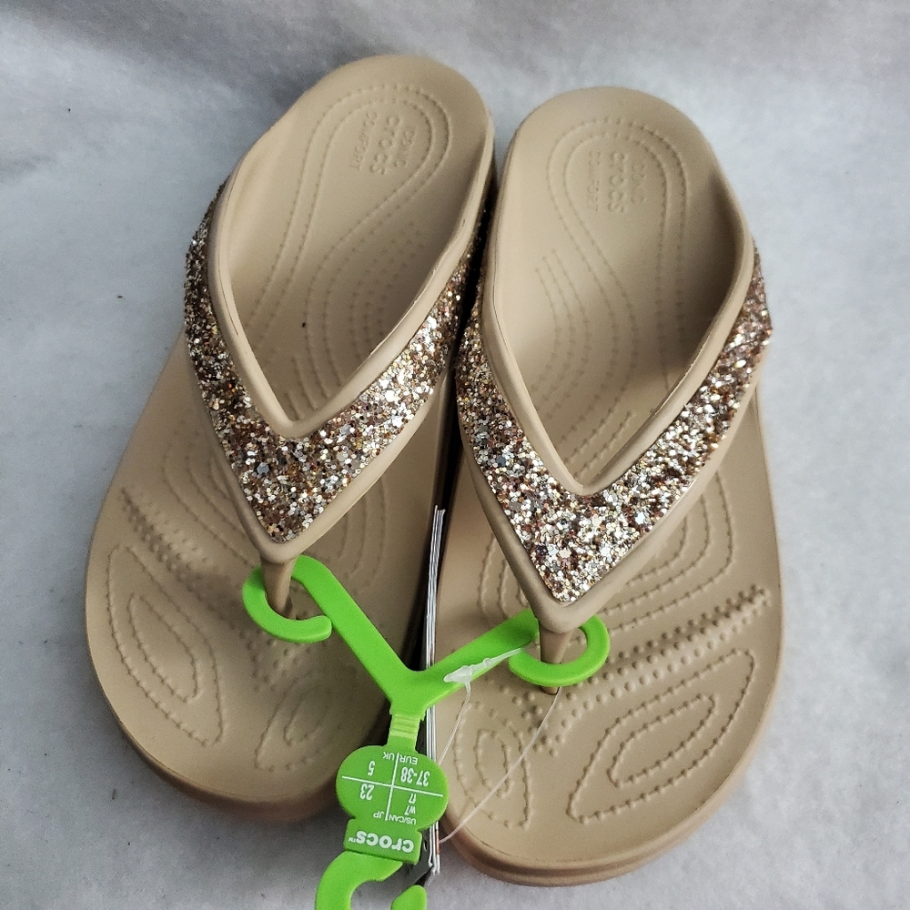 Crocs Women's Sloane Glitter Flip Flop Wedge Sandals W7 - Picture 3 of 10